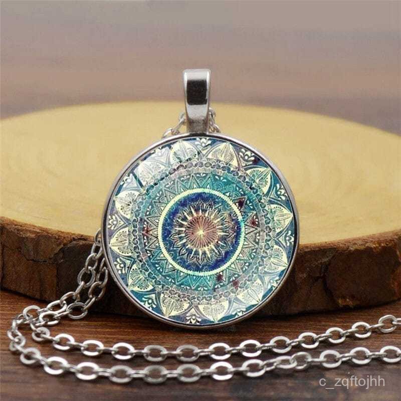 Cross-border New Accessories Mandala Yoga Time Gemstone Necklace Fashion Glass Pendant Necklace
