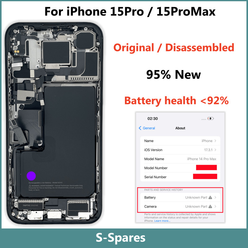 al Disassembled Middle Frame Housing Back Glass Cover For iPhone 15 Pro Max with NFC Battery Rear Ca