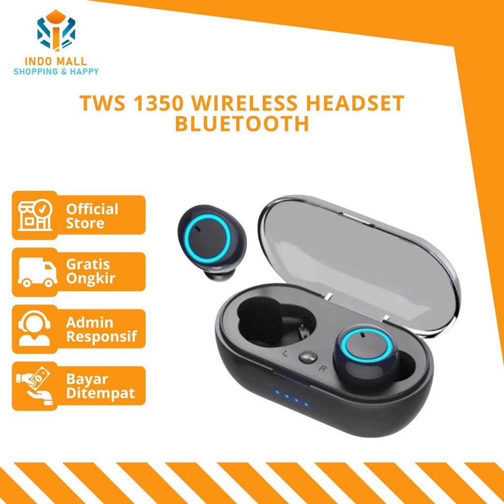 TWS 1350 Wireless Headset Bluetooth 5.0 dengan Kotak Charger Indomall