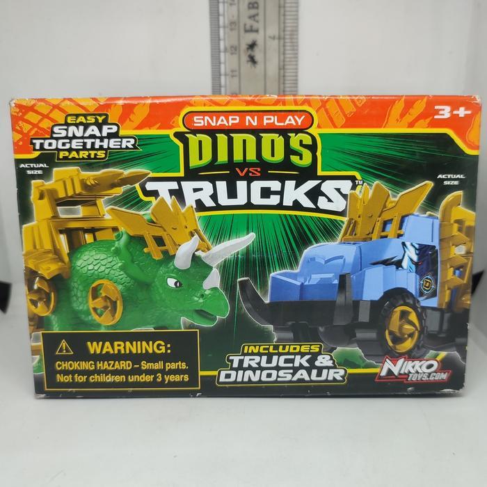 Mainan Anak Snap n Play Dinos VS Trucks Triceratops B Ori Nikko Toys PrideToy