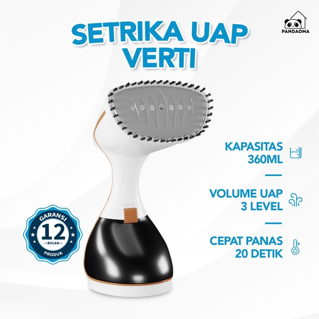 PANDAOMA Setrika Uap Verti - Setrika Kapasitas Besar 360ml - Mode Uap 3 Level - Setrika Portable Cep