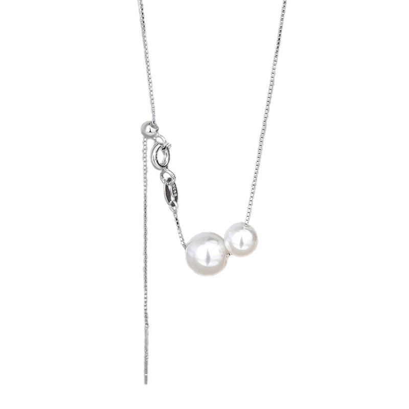 S925 Perak Murni Kalung Mutiara Besar dan Kecil Wanita Manik-manik Mewah Ringan Kualitas Tinggi