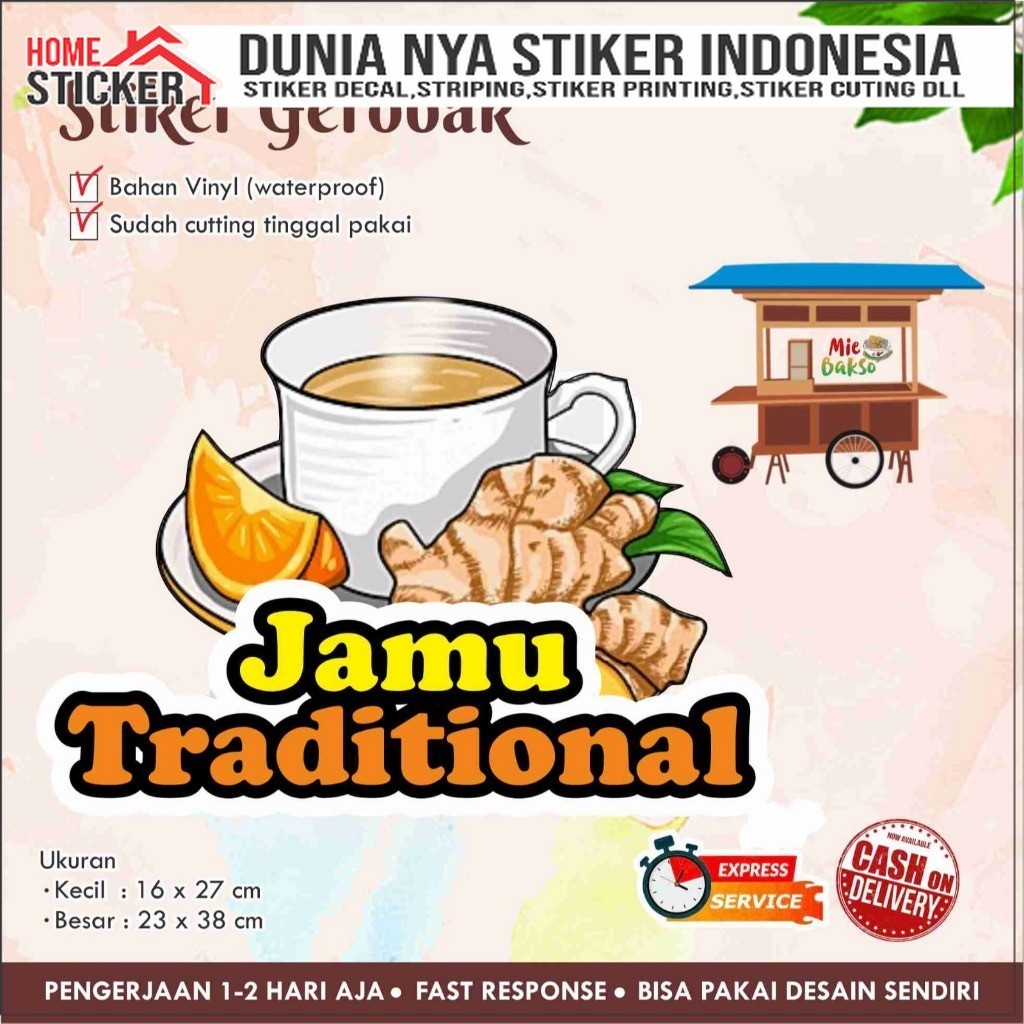 Stiker Kaca Gerobak Vinyl Jamu Tradisional