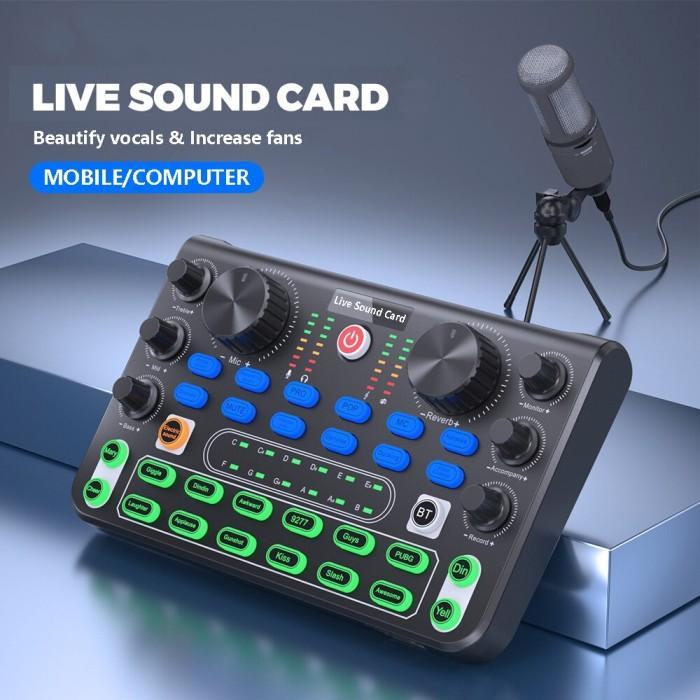 Mixer Audio External Sound Card Bluetooth 16 Efek Suara Noise Reduction Treble Bass Reverb Control P