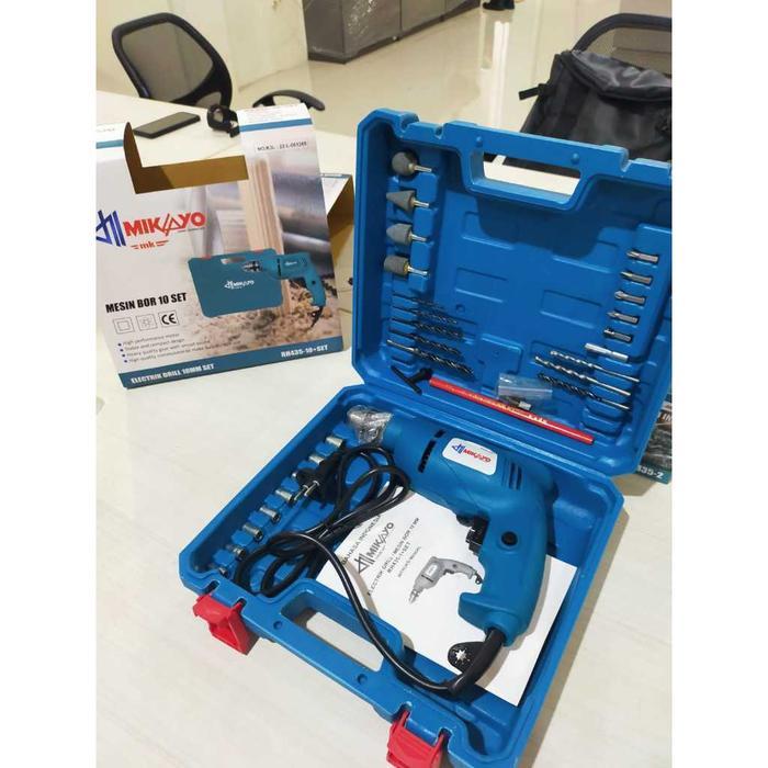 Model Makita Mesin Bor Listrik 10Mm Set Koper Impact Drill Electric Drill 10Mm Bolak Balik Set Elect