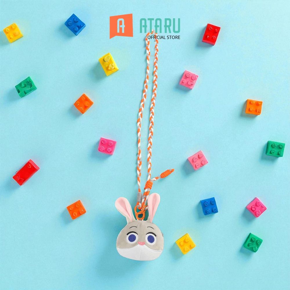 Ataru Disney Zootopia Pouch Dengan Lanyard Plush Judy - Abu-Abu Coin Wallet Case Tempat Penyimpanan 