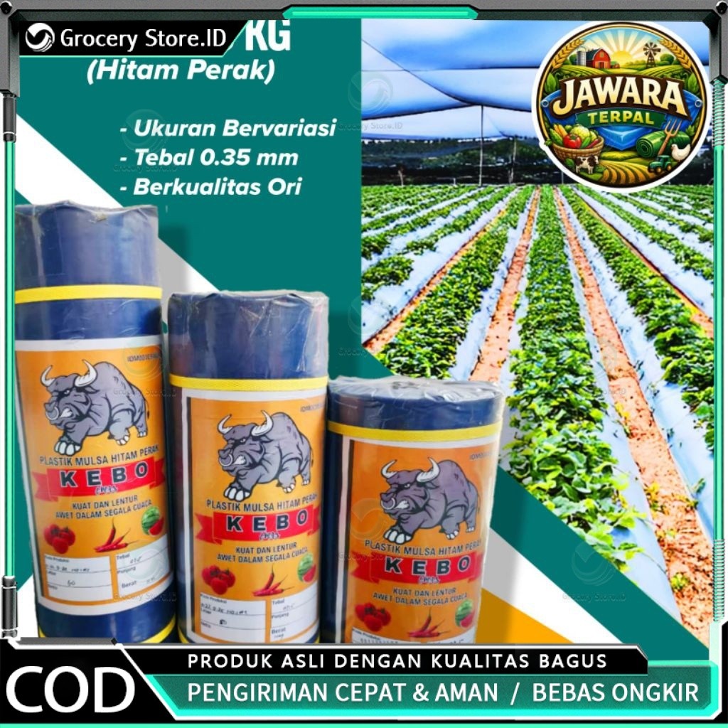Plastik Mulsa Hitam Perak 1 Roll 10 Kg/Mulsa Pertanian Cap Kebo