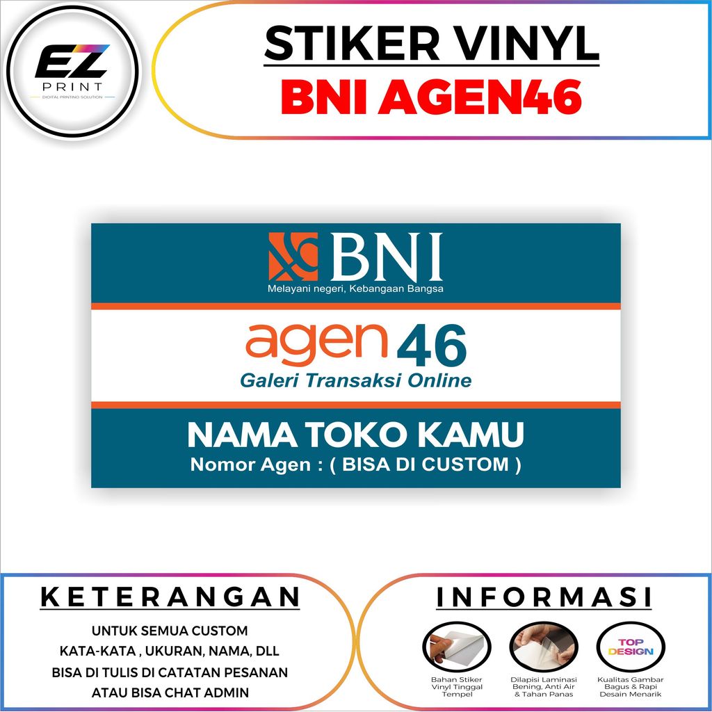 STIKER VINYL NEON BOX AGEN BNI 46 (CUSTOM, MODEL DAN NAMA AGEN TULIS DI CATATAN/CHAT)