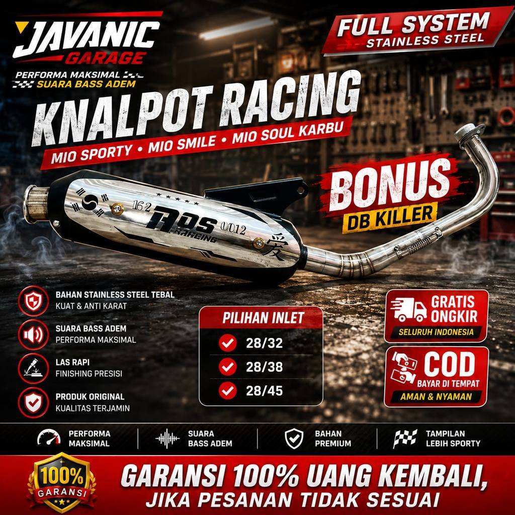 KNALPOT ORIGINAL MERK AOS RACING PNP MIO MIO SPORTY SMILE SOUL KARBU INCLUDE DB KILLER TERBARU