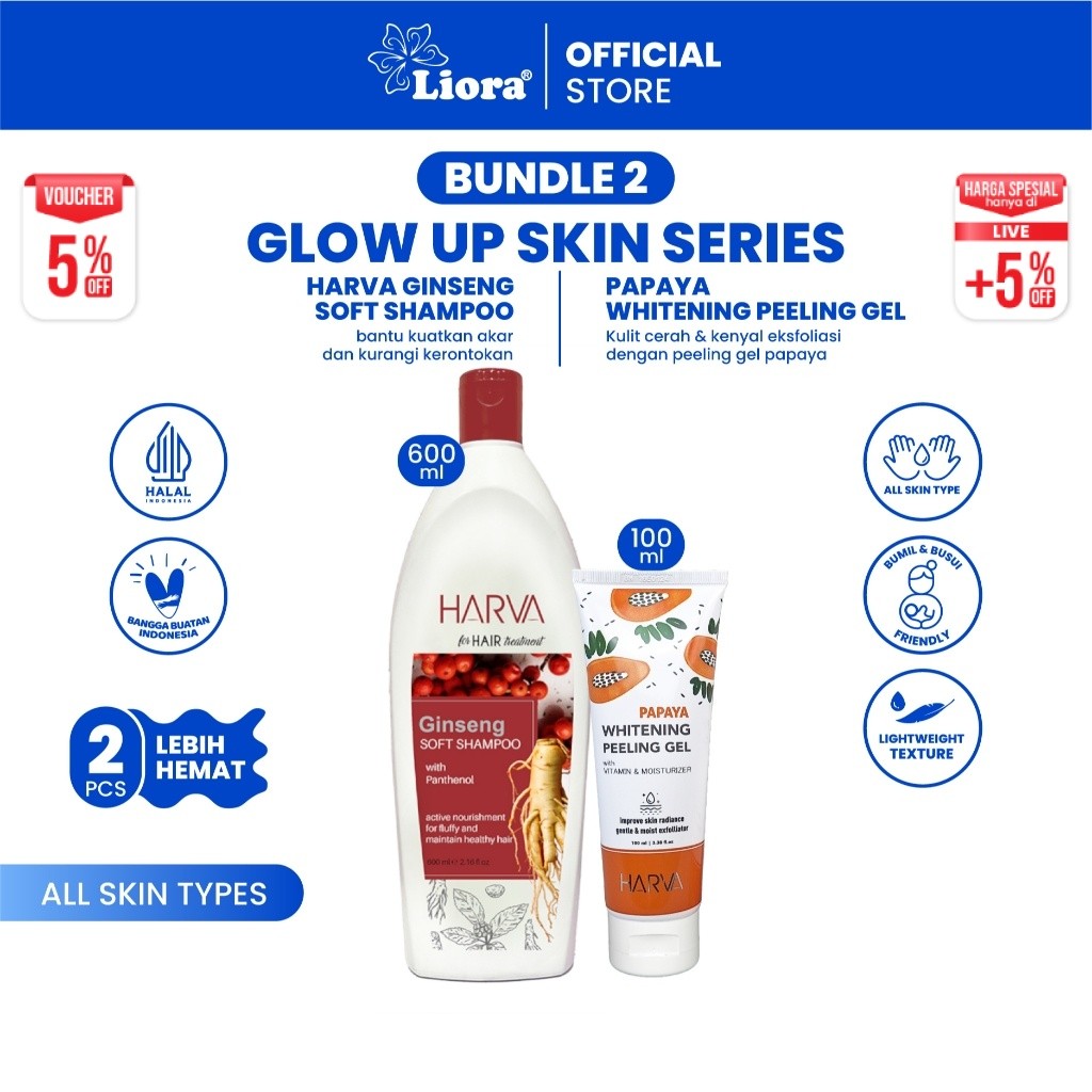 [Paket Hemat 2 Pcs] Harva Shampoo Ginseng Soft&Smooth 600ml + Harva Peeling Gel Pepaya 100ml
