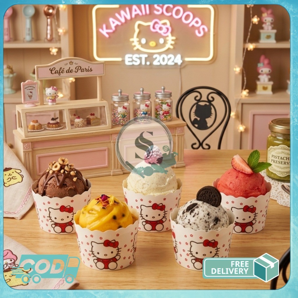 50 PCS Cup Muffin Case Medium Hello Kitty Alas Kertas Kue Roti Motif Lucu Ultah Anak