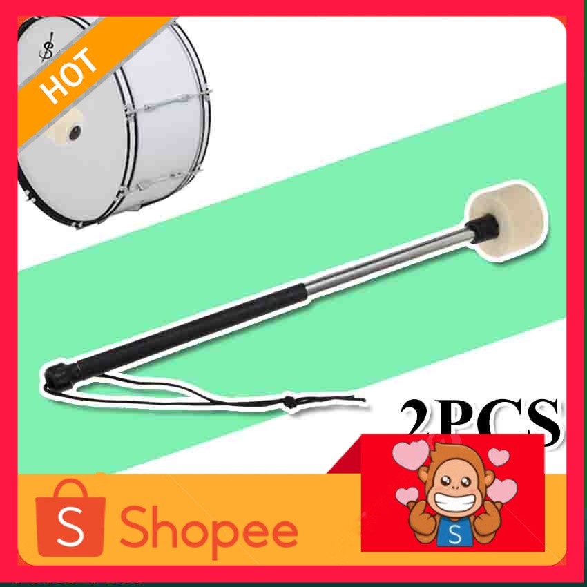 ( 2 biji )Stik Bass Drum Band Stenlis Stik Bas Hadroh Sepasang Bass Drum Mallet Felt Head Percussion