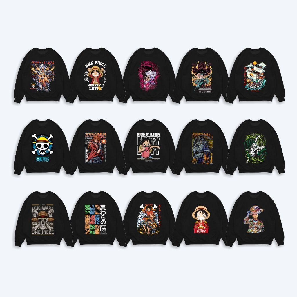 Crewneck Anime Wibu Motif One Piece Zoro Luffy Hitam