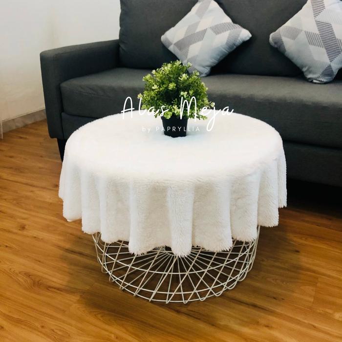 Taplak Meja Tamu Bundar Bulu Rasfur Taplak Meja Bulat Taplak Meja - Putih, 100cm