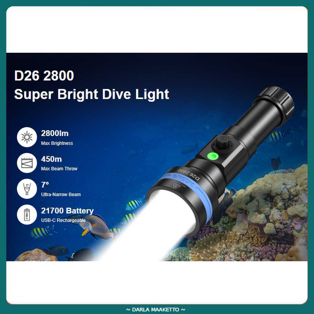 XTAR Senter Selam Diving Flashlight LED High Beam IPX8 2800 Lumens - D26 2800