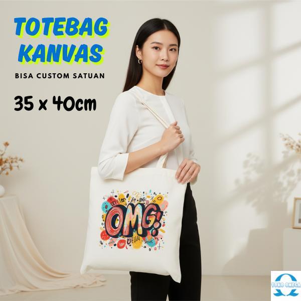 Totebag Custom Kanvas Putih 35x40 cm Bisa Cetak Gambar Bebas Goodiebag Event | VendorTasJogja