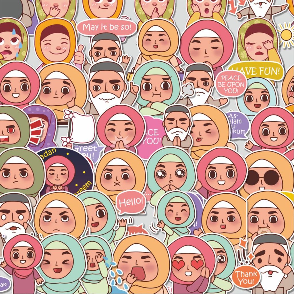 Stiker Cutting Pack Stiker Jiha Muslim Style Isi 100Pcs Series Aesthetic Lucu Keren Untuk Koper Baha