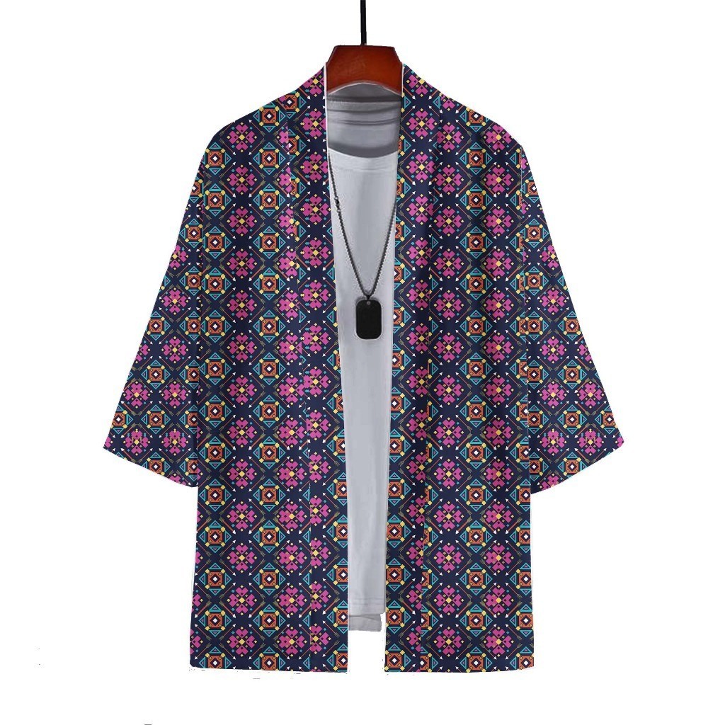 Outer Kimono Pria Outer Loose Casual Lengan 3/4