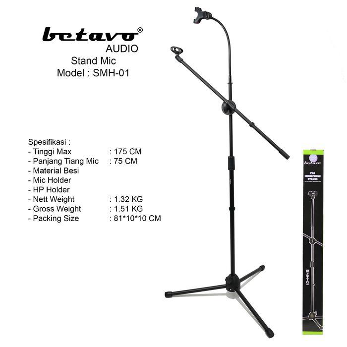 Professional Stand Microphone Betavo SMH-01 | Mic Holder & Holder Hp | Kaki Tiga | Besi