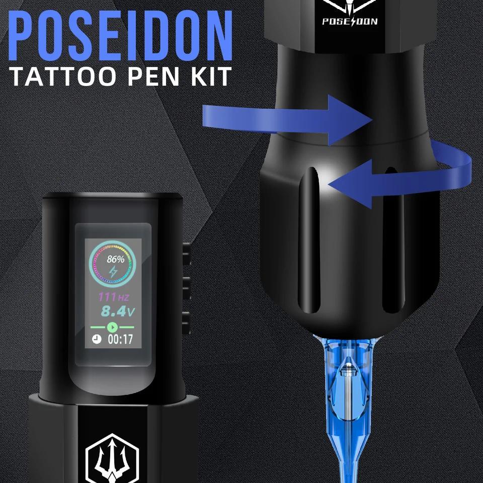 Kit Tato POSEIDON Penjualan Panas Kit Pena Tato Baru Untuk Riasan Permanen Mesin Tato Nirkabel Catu 
