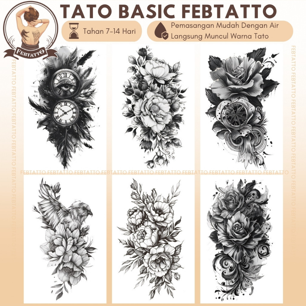 TERBARU Stiker Tato Temporer Tahan 1-2 Minggu 11x21cm Tatto Temporary Semi Permanent bunga mawar ter