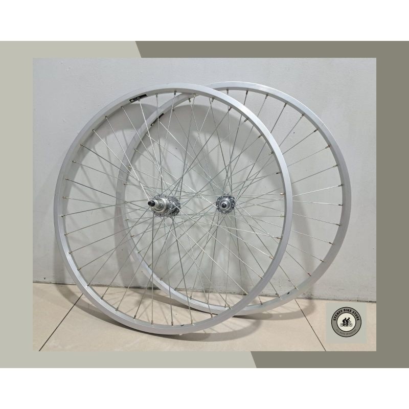 ( TIMER BERKAH008 ) Wheel Set Sepeda Ukuran 26 Silver Velg 26 Siap Pakai Velg 26 Jadi Silver New Whe