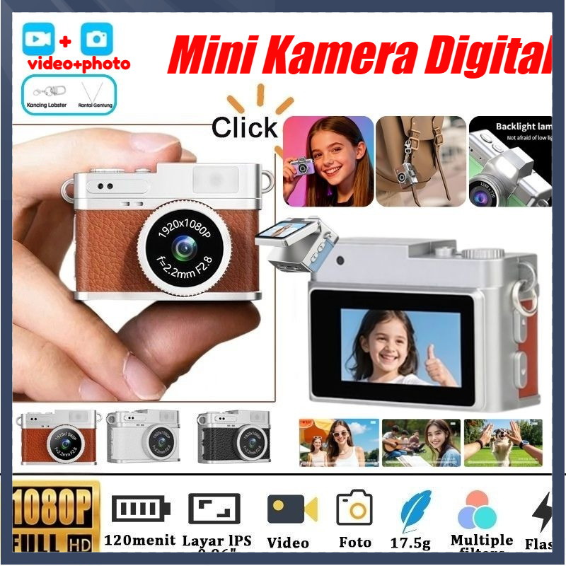 [COD] Mini Kamera Digital Retro 0.96 Inci Kamera Vlog Kamera HD 1080P Dengan Lampu Kilat LED Kamera 