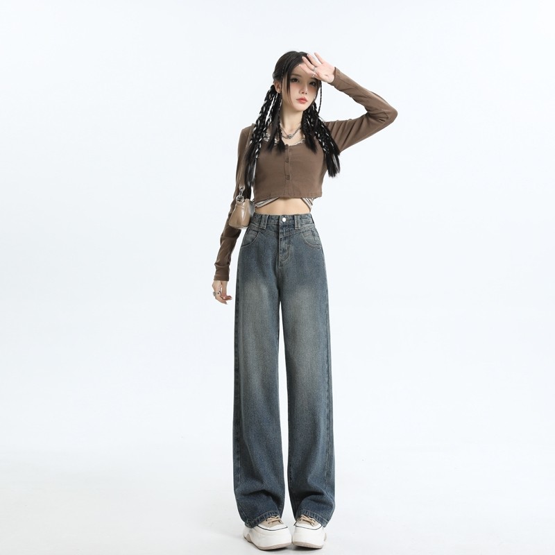 [Harga Terjangkau] Dust Celana jins antik Jeans Wanita Celana panjang wanitaJeans Longgar Kebesaran 