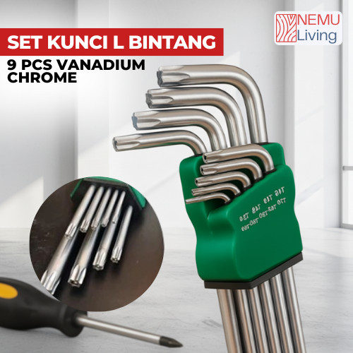 Kunci L Set Lengkap 9 PCS Bahan Vanadium Chrome Kunci L Bintang Kunci L Bintang Set Lengkap Kunci Bi