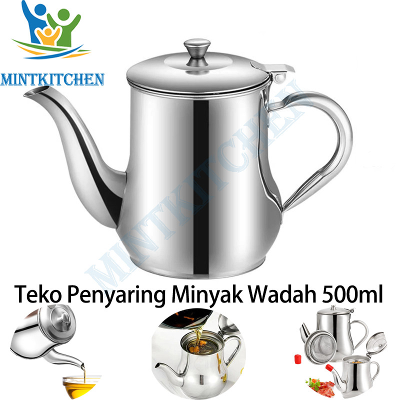 MintKitchen Teko minyak goreng Ceret stainless Oil pot Kapasitas 500ml Teko Penyaringan Minyak