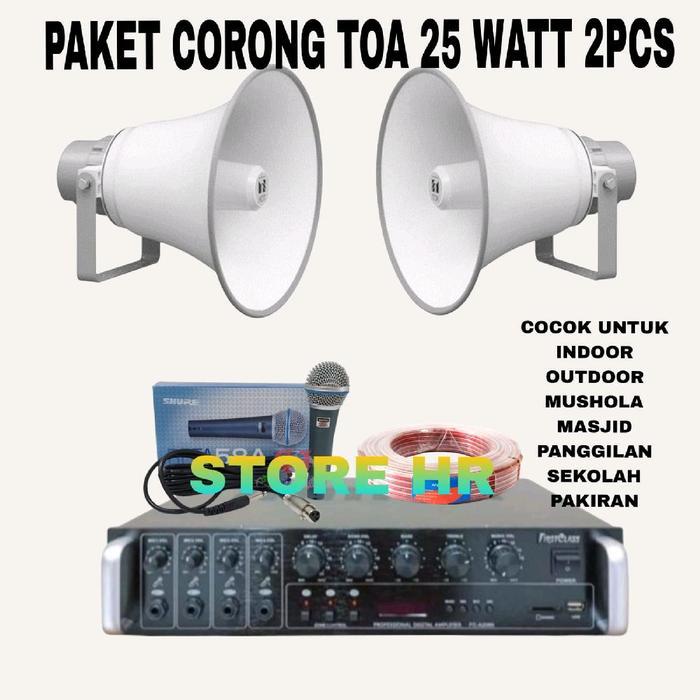 PAKET SOUND SYSTEM TOA MASJID MUSHOLA 2 CORONG TOA 25 WATT AMPLIFIER USB BLUETOOTH ORIGINAL