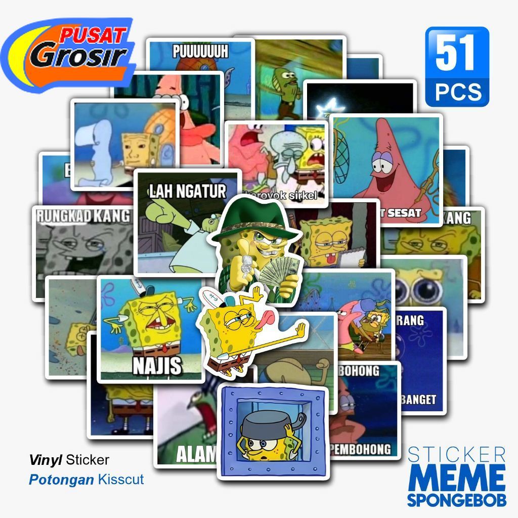 Sticker Pack Meme Spongebob Aesthetic Paper Vinyl Waterproof Dekorasi Stiker Laptop Buku Journal Kop