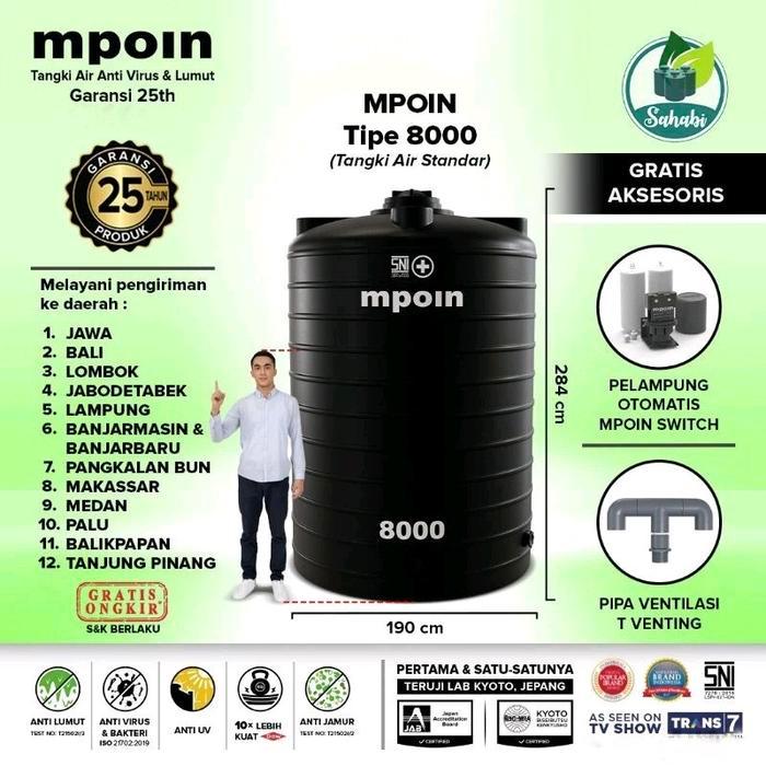 Tandon Air / Tangki Air / Toren Air Mpoin 8000 Liter Anti Lumut Anti virus bakteri