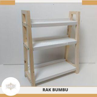 Rak Kayu Bumbu Dapur Dinding Tempel Aesthetic Jati Belanda Storage Warung Sembako Jualan Tiga 3 Ting