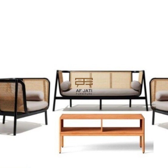 Set Kursi, Meja  Sofa Jati Minimalis Kombinasi Rotan