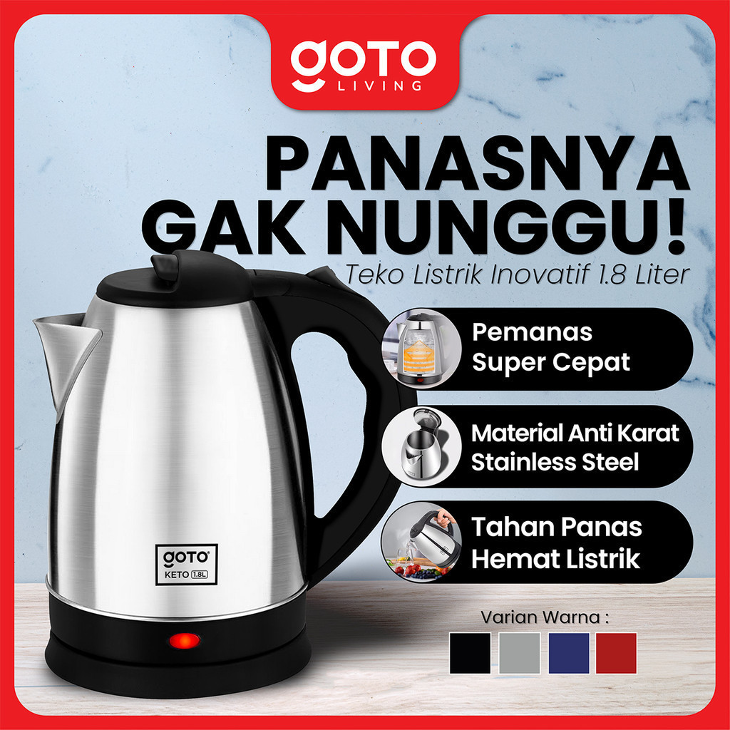 (Special Offer) Goto Keto Stainless Electric Kettle 1.8L Teko Air Panas Hemat Listrik