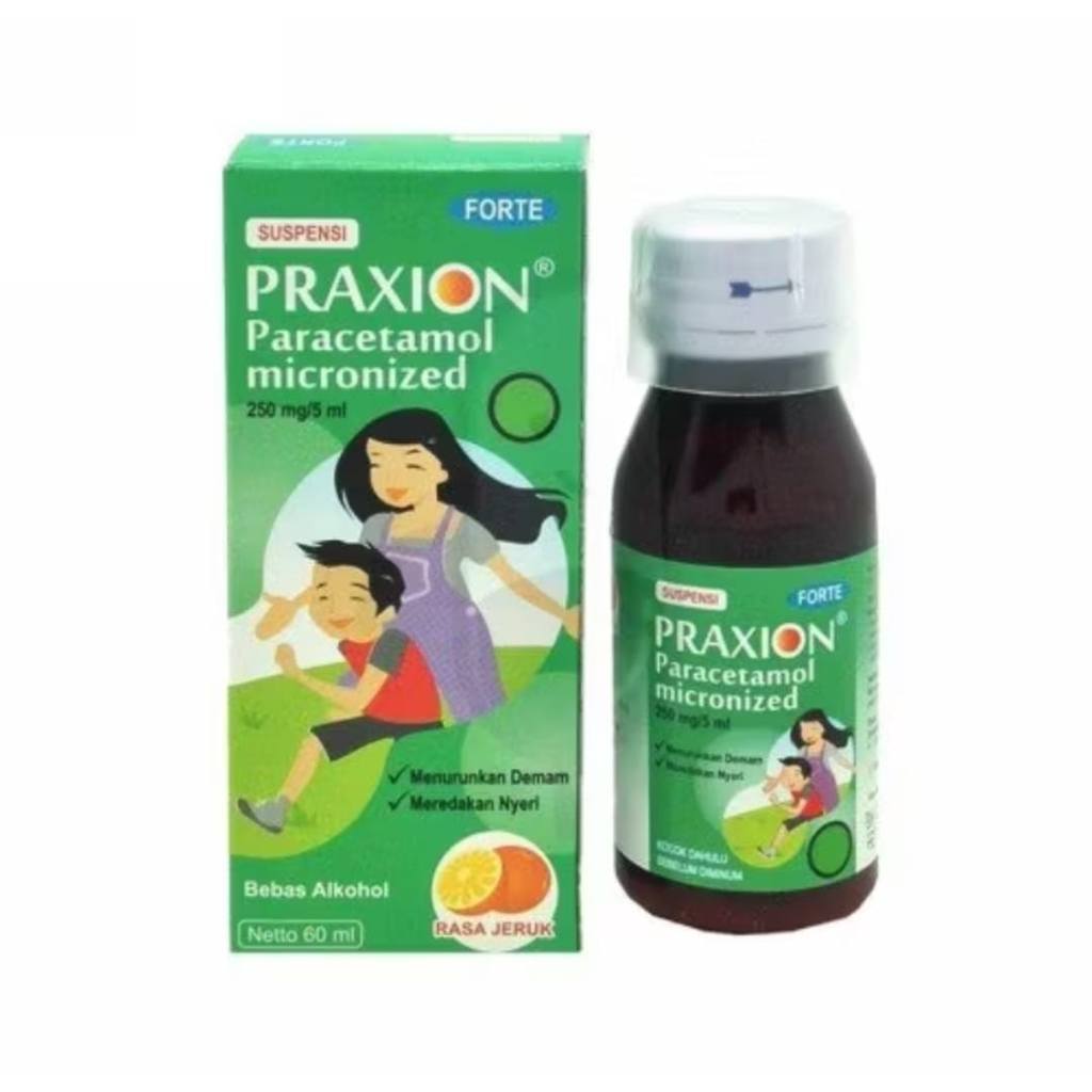 Praxion Forte Paracetamol 250mg Sirup 60ml Meredakan Demam & Nyeri Sakit Gigi Anak H