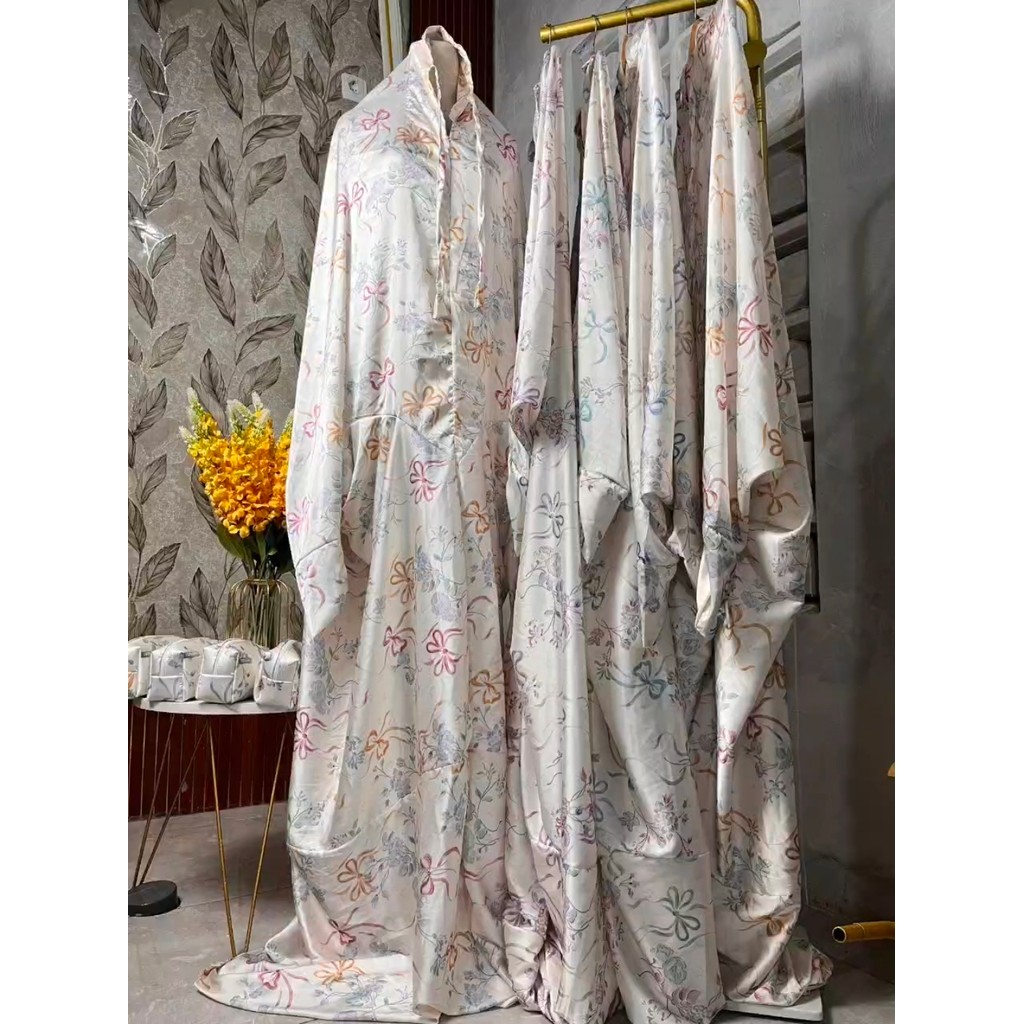 HM Ready Mukena Terusan Silk Motif Terbaru Mukena Lajuran 2in1/Mukena Pocong Silk Armani/Mukena Jumb