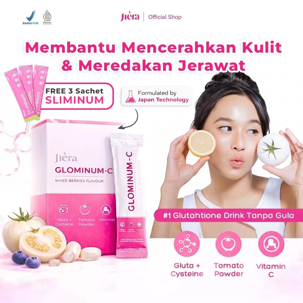 JIERA Glominum-C Drink (1 BOX isi 10) | Minuman L-Glutathione Reduced & Collagen Drink | with Tomato