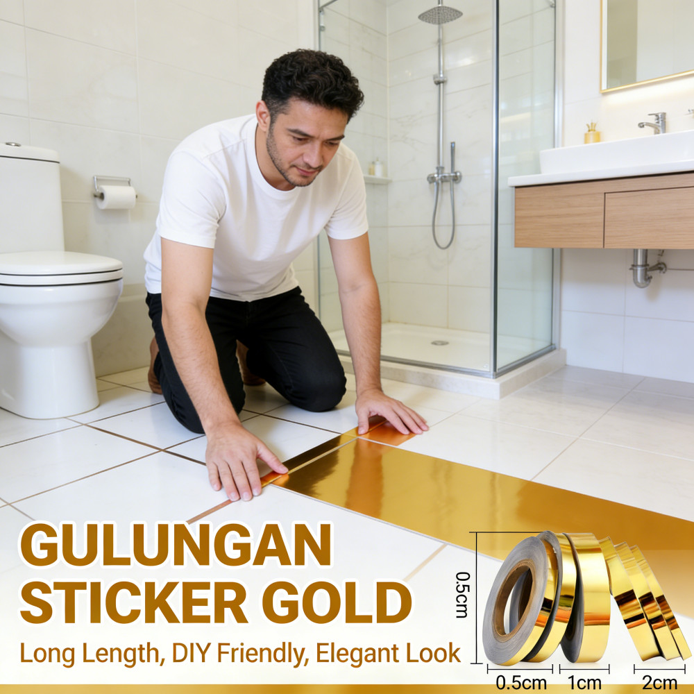 Sticker Ubin Keramik Lantai Hiasan Lemari Pakaian 2cm-3cm DIY Dekorasi Strip 50M Gold Stiker Lemari 