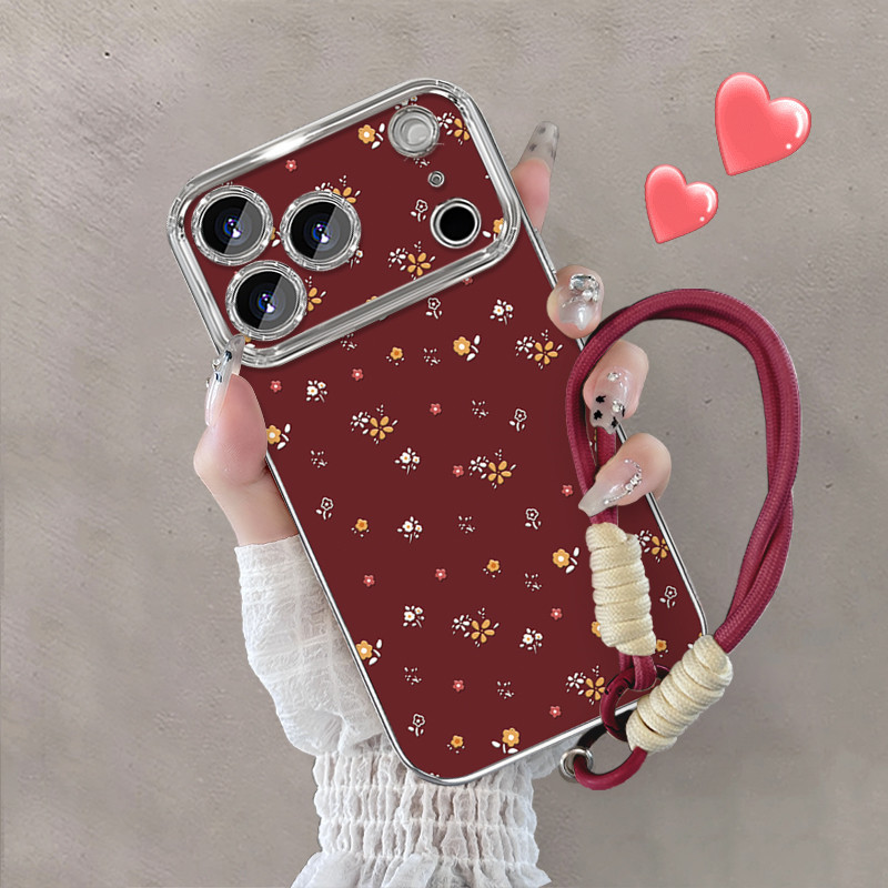 Casing ponsel tahan benturan dengan motif bunga warna merah anggur, Cocok untuk iPhone 15 14 13 12 1