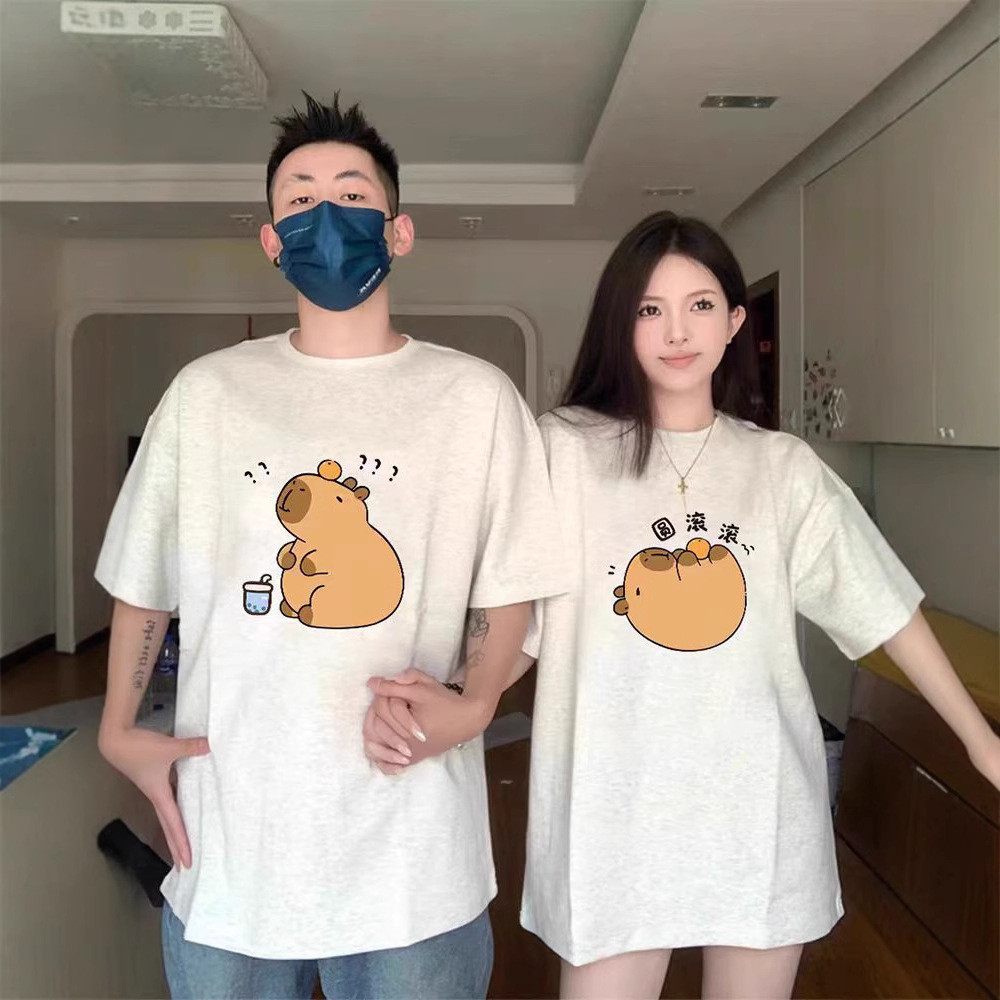 Kaos Couple Pasangan Lengan Pendek Cotton Combed 24S Oversize Boxy Gaya Korea Adem Lembut S-3XL COD