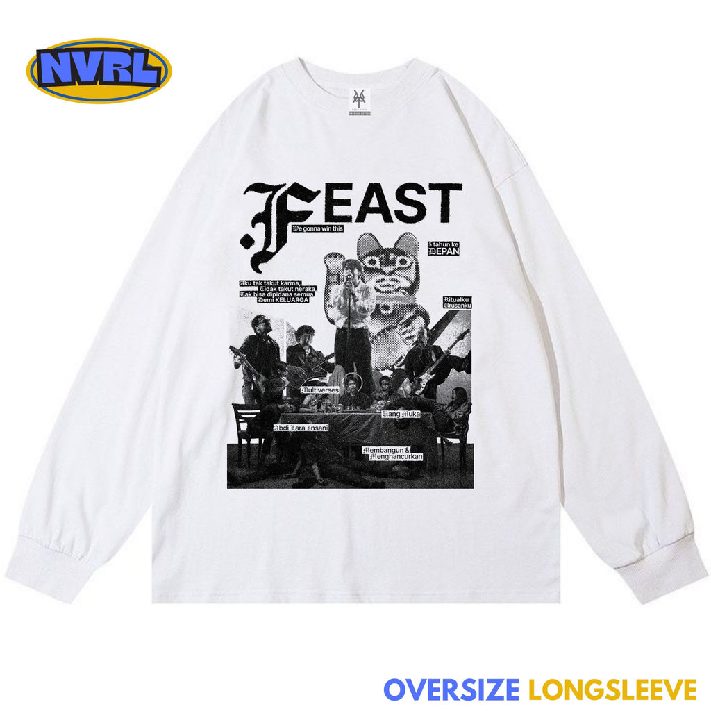 NVRL MERCH Kaos oversize longsleeve feast band vintage tee