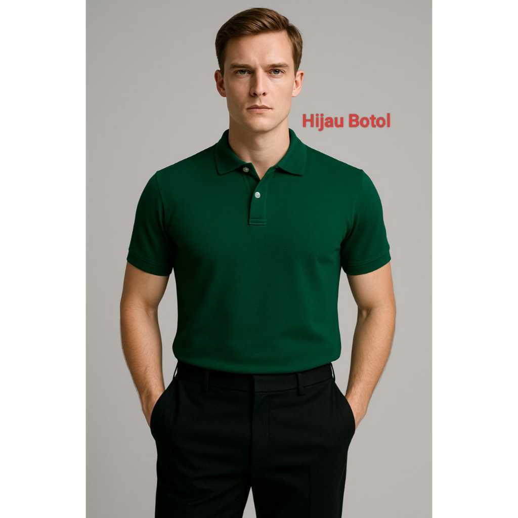Kaos Kerah Pendek FO POLOS  WARNA HIJAU BOTOL  / Kaos Kerah FO Lengan Pendek - Kaos Kerah Unisex – k