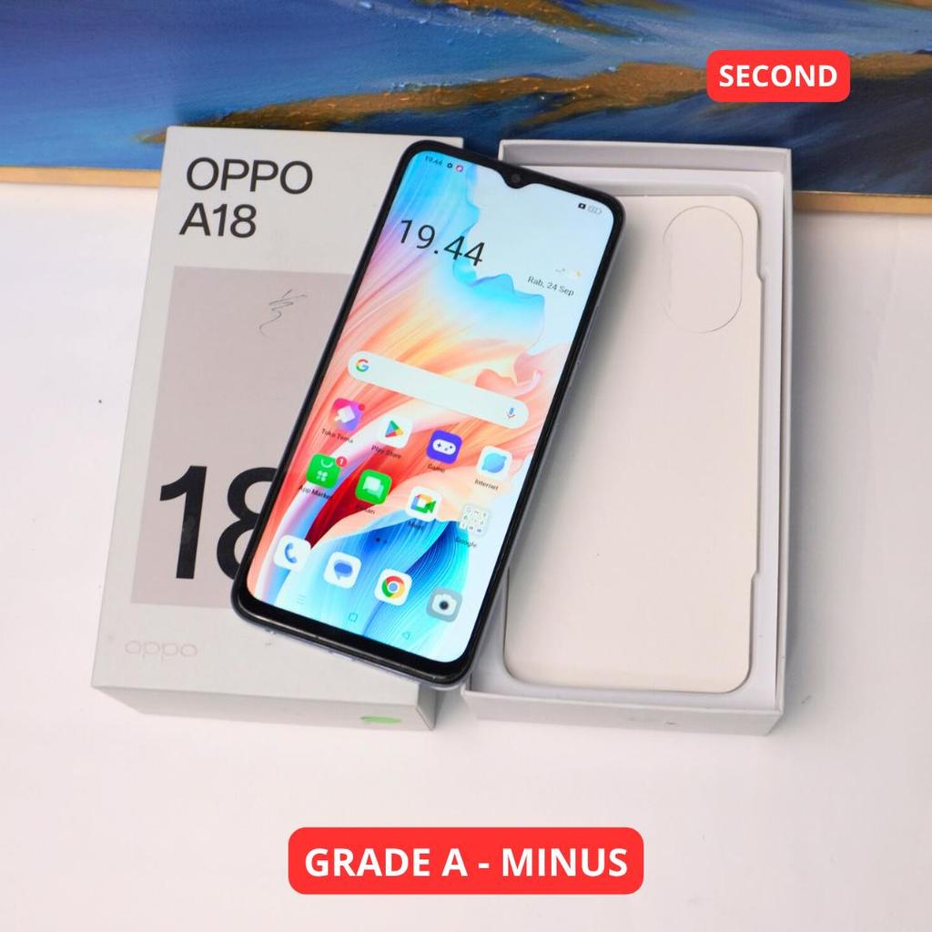 OPPO A18 4/128 GB GRADE A - MINUS HP SECOND ORIGINAL SINAR MUTIARA CELL