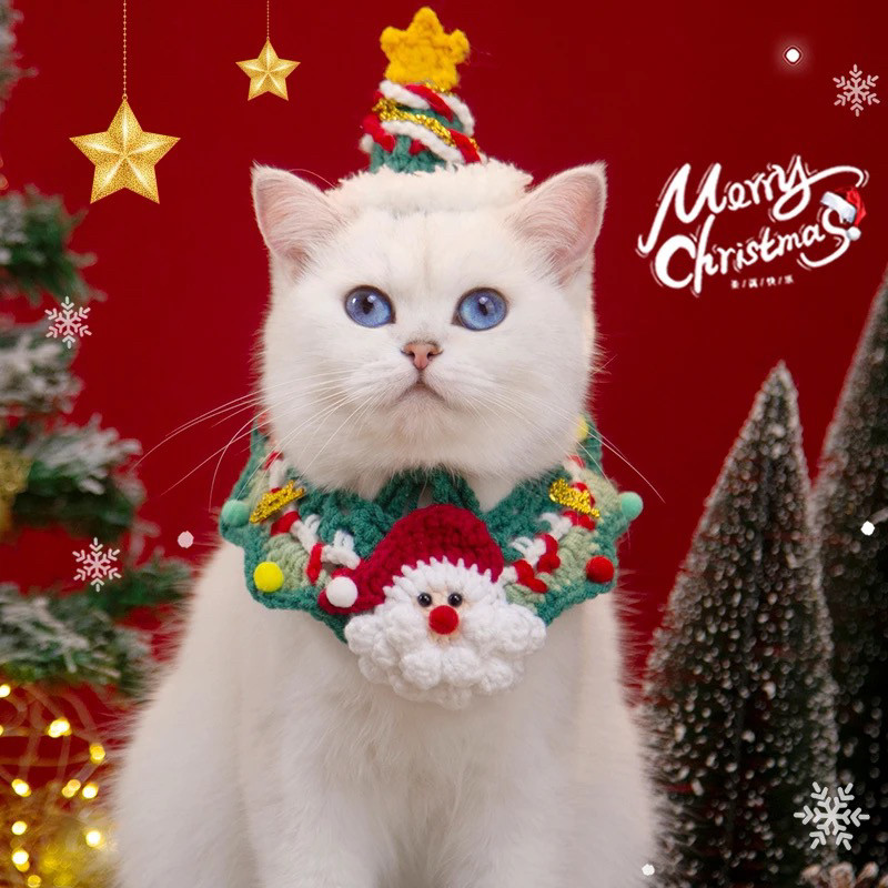 Syal Natal Kucing, Syal Handuk Air Liur Anjing Lucu Kerah Anjing Kecil Dekoratif Pakaian Natal Hewan