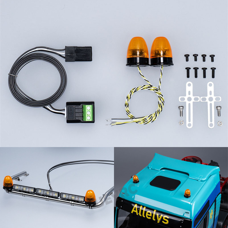 JUWUBA LED Yellow Rotating Light Engineering Lamp for 1/14 Tamiya RC  Truck SCANIA 770S Volvo FH16XL