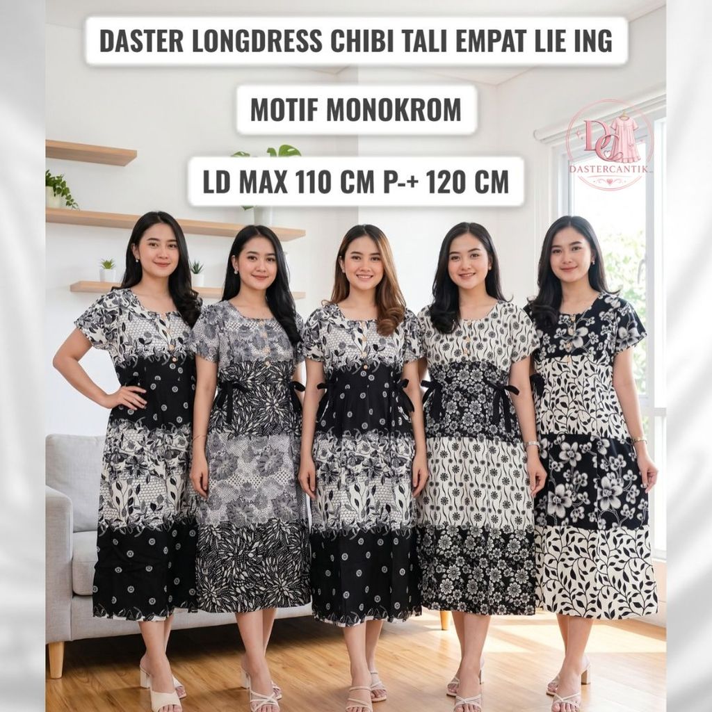 DASTER LIE ING LONGDRESS CHIBI TALI 4 MOTIF MONOKROM MAKSIMAL LD 110 CM