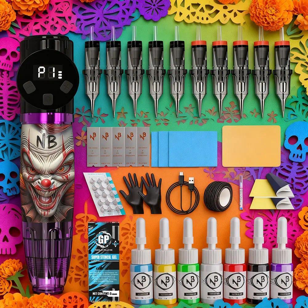 Goldplume Tattoo Kit Purple Tattoo Pen Set Permanent Makeup Tattoo Machine Set Wireless Tattoo Power