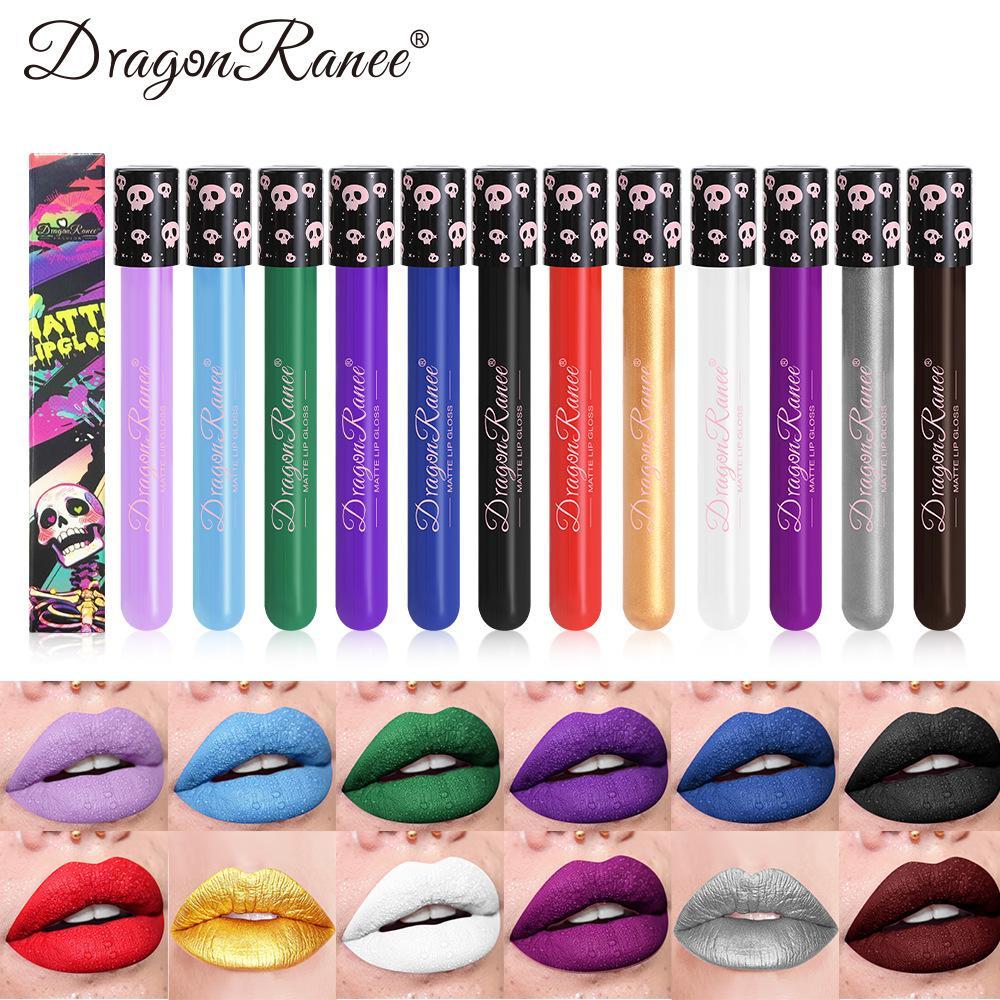 12 Warna Lip Gloss Halloween Makeup Lipstik Hitam Hijau Ungu Lipstik Natal Pewarna Pelembap Tahan Ai
